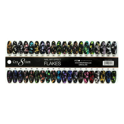 Cre8tion Chameleon Flakes Nail Art Effect 0.5g - Full set 40 colors w/ 6 Top Diamond 0.5oz & 1 Set Color Chart