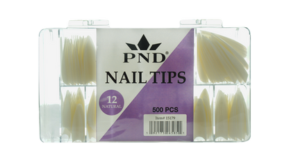 PND (CREATION) NAIL TIP, #12 WIDE STILETTO NATURAL BOX/500PCS (15179)