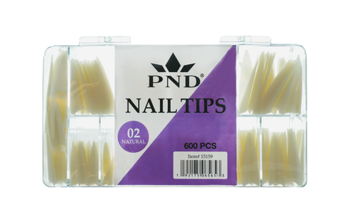 PND (CREATION) NAIL TIP, #02 LONG STELLITO NATURAL BOX/600PCS (15159)