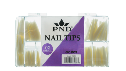 PND (CREATION) NAIL TIP, #02 LONG STELLITO NATURAL BOX/600PCS (15159)