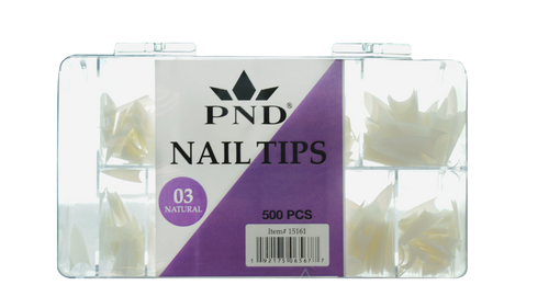 PND (CREATION) NAIL TIP, #03 SHORT STELLITO NATURAL BOX/500PCS (15161)