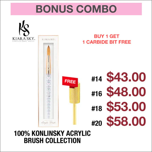 (Bonus Combo) Kiara Sky - 100% Konlinsky 1Clear Acrylic Brush Collection - Buy 1 Get 1 Carbide Bit Free #CF 17009 - #18