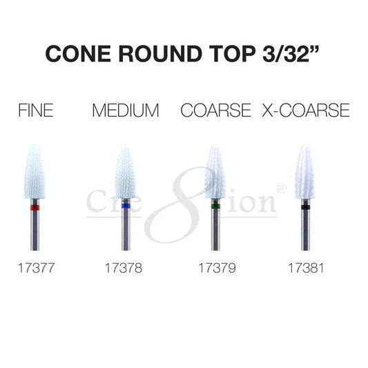 Cre8tion CERAMIC Cone Round Top Nail Filing Bit 3/32" - Set