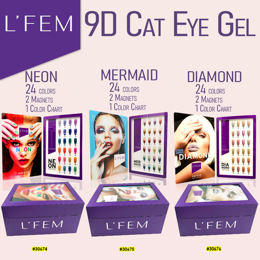 L'Fem Cat Eye Gel 3 Kits - Neon, Mermaid, Diamond (24 gel + 2 Magnet + Chart)