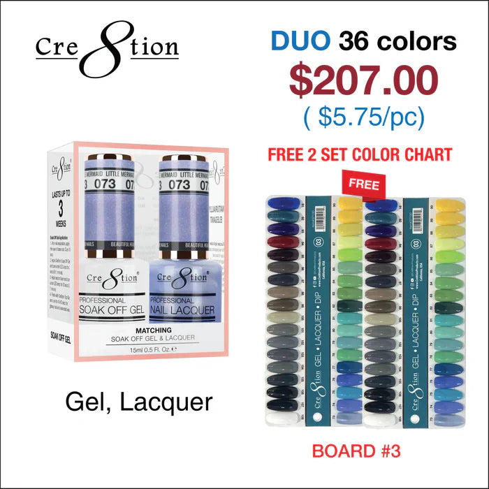 Cre8tion Matching Color - 36 colors Board 3 #73-#106 w/ 2 Color Chart Duo