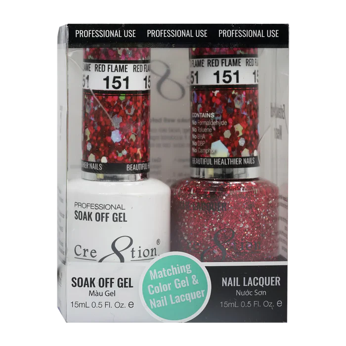 Cre8tion Soak Off Gel Matching Pair 0.5oz 151 RED FLAME