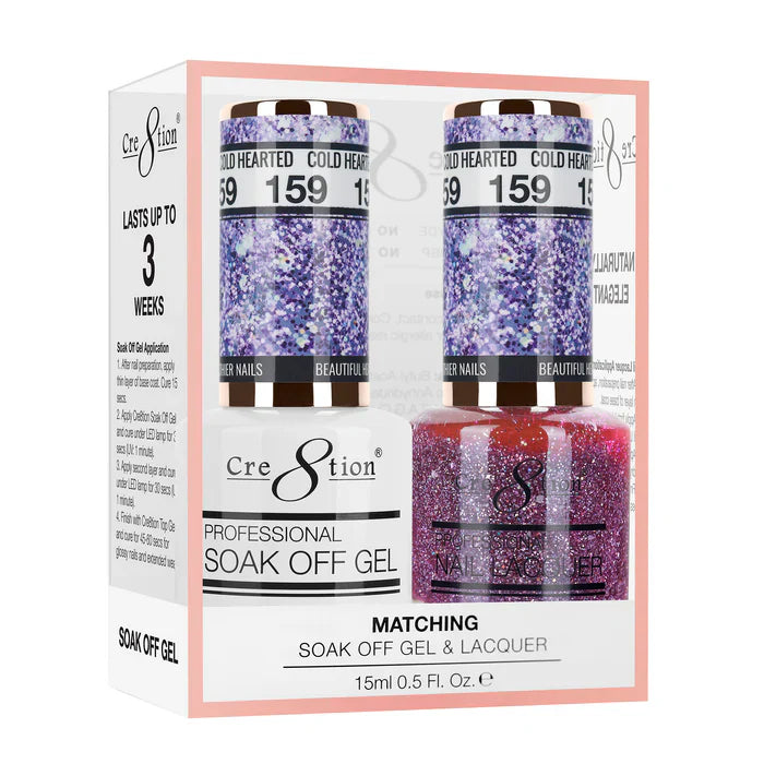 Cre8tion Soak Off Gel Matching Pair 0.5oz 159 COLD HEARTED