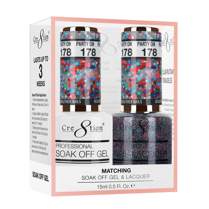 Cre8tion Soak Off Gel Matching Pair 0.5oz 178 PARTY ON