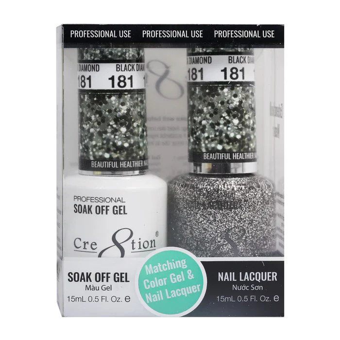 Cre8tion Soak Off Gel Matching Pair 0.5oz 181 BLACK DIAMOND