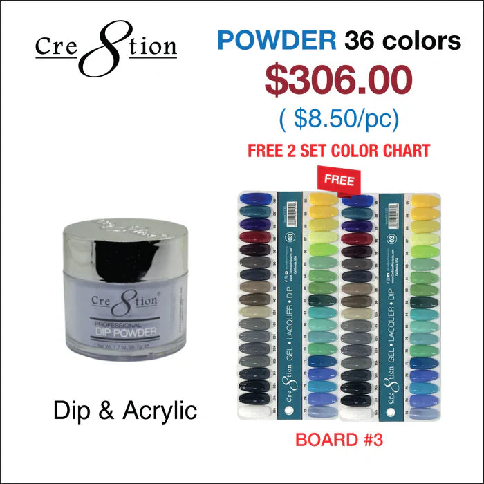 Cre8tion Matching Color - 36 colors Board 3 #73-#106 w/ 2 Color Chart Powder