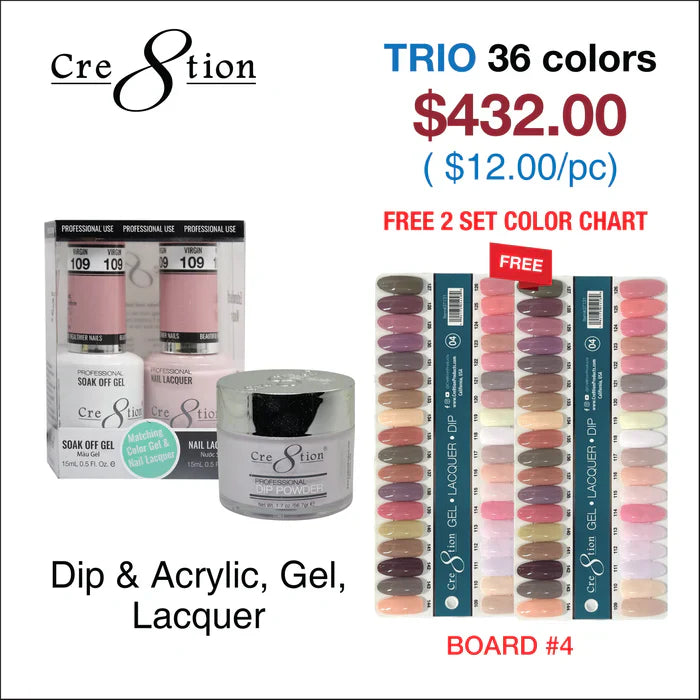 Cre8tion Matching Color - 36 colors Board 4 #109-#144 w/ 2 Color Chart Trio