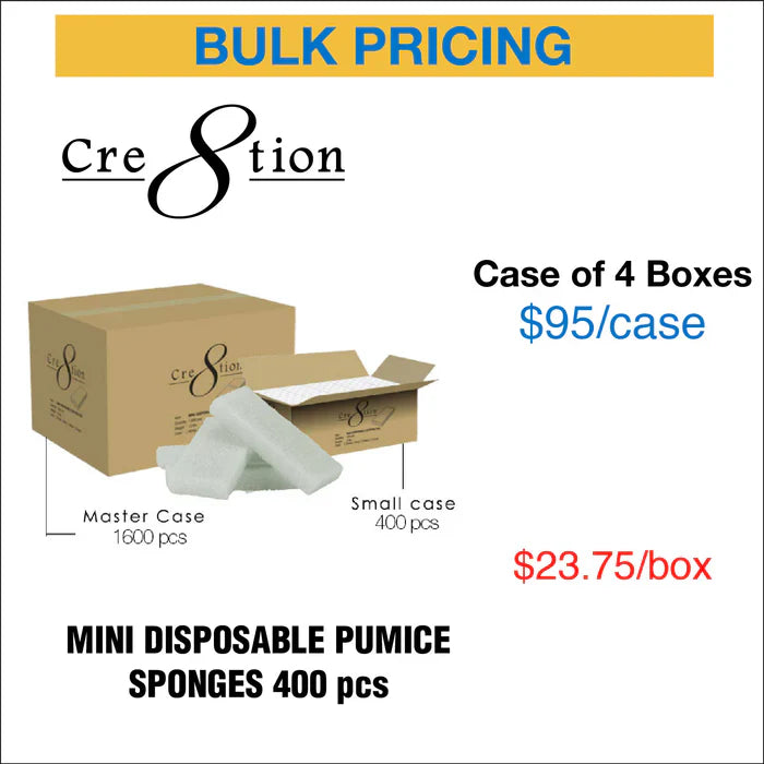 Cre8tion Mini Disposable Pumice Sponges - WHITE Case of 4 boxes ( 400pcs/box)