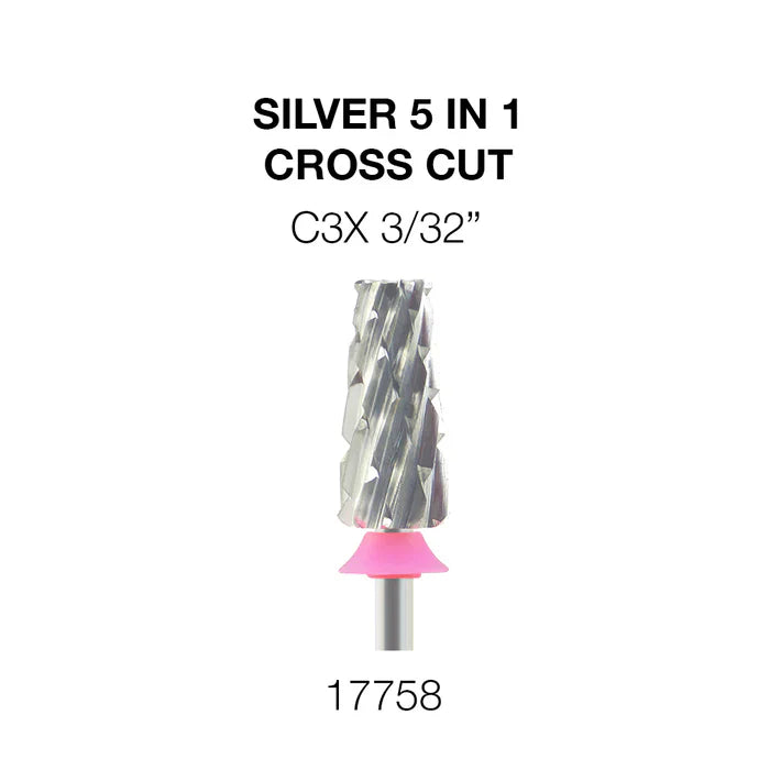 Cre8tion Silver 5 in 1 Nail Filing Bit - 3/32" Cross Cut C3X