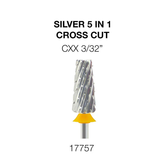 Cre8tion Silver 5 in 1 Nail Filing Bit - 3/32" Cross Cut CXX