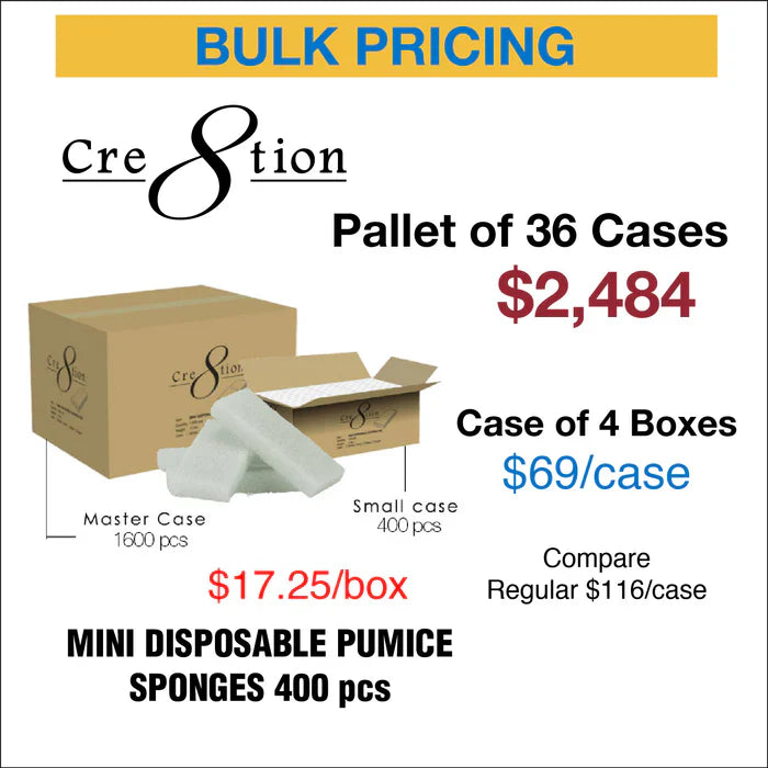 Cre8tion Mini Disposable Pumice Sponges - WHITE Pallet of 36 case (4 boxes/case)