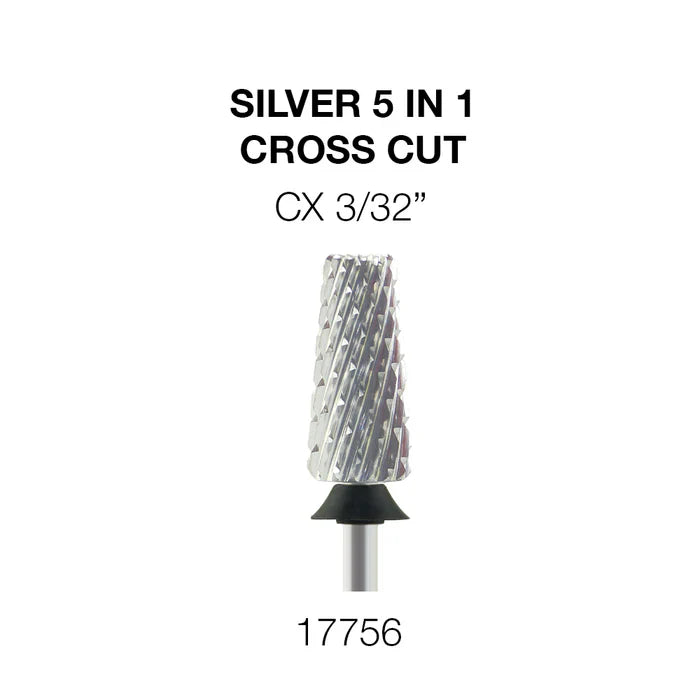 Cre8tion Silver 5 in 1 Nail Filing Bit - 3/32" Cross Cut CX