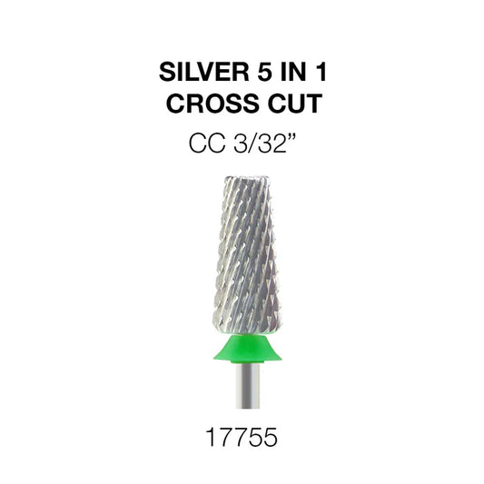 Cre8tion Silver 5 in 1 Nail Filing Bit - 3/32" Cross Cut CC