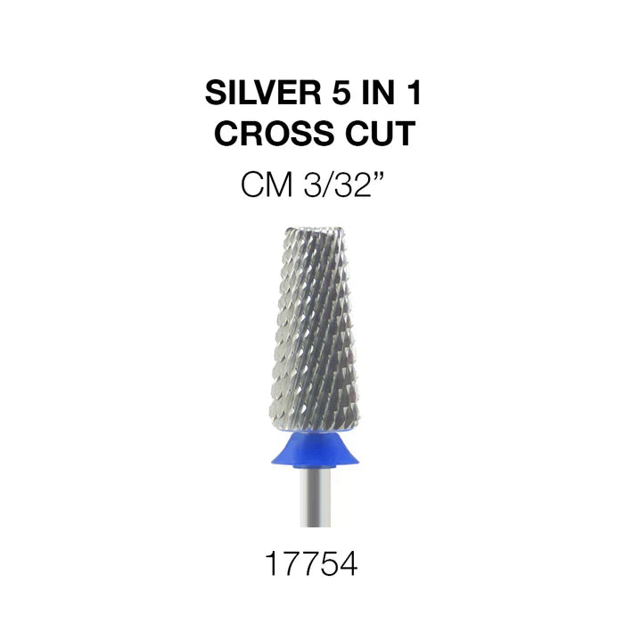 Cre8tion Silver 5 in 1 Nail Filing Bit - 3/32" Cross Cut CM