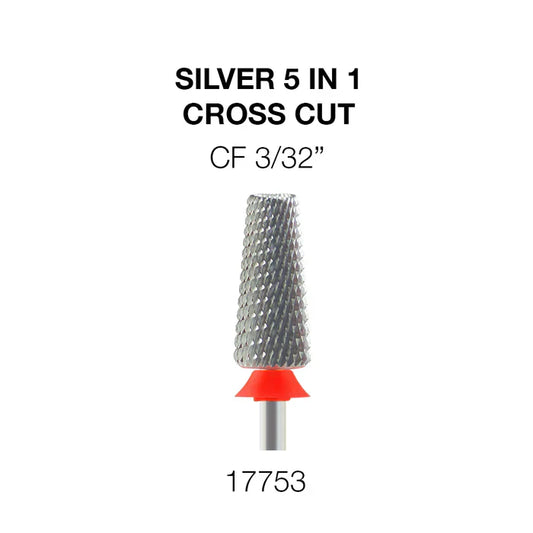 Cre8tion Silver 5 in 1 Nail Filing Bit - 3/32" Cross Cut CF