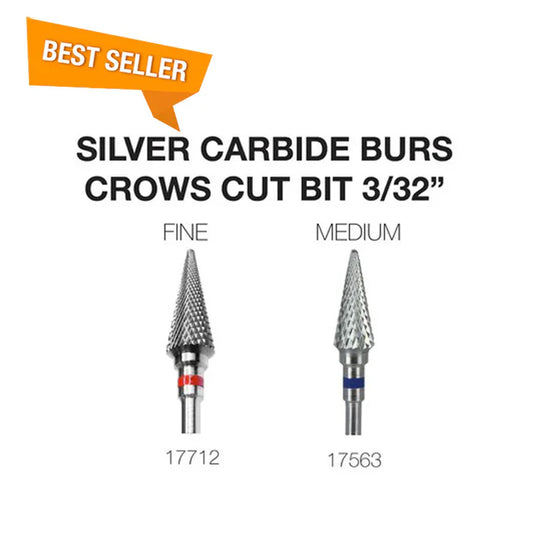 Cre8tion Silver Carbide Burs For Nails - Crows Cut Bit 3/32" Set