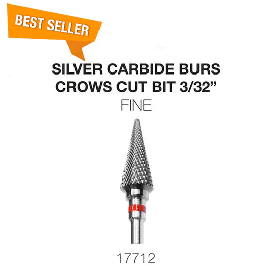 Cre8tion Silver Carbide Burs For Nails - Crows Cut Bit 3/32" Fine