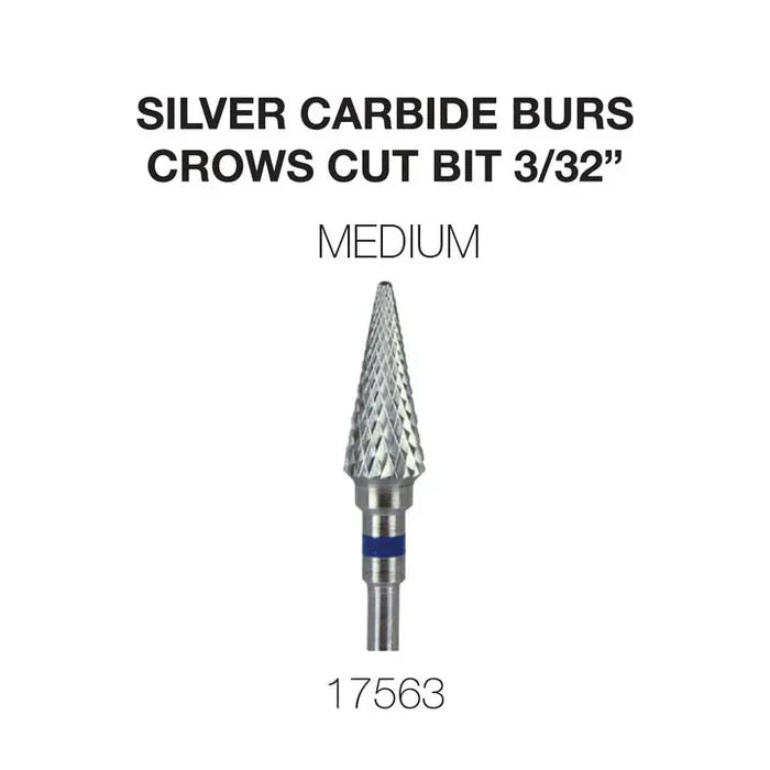 Cre8tion Silver Carbide Burs For Nails - Crows Cut Bit 3/32" Medium