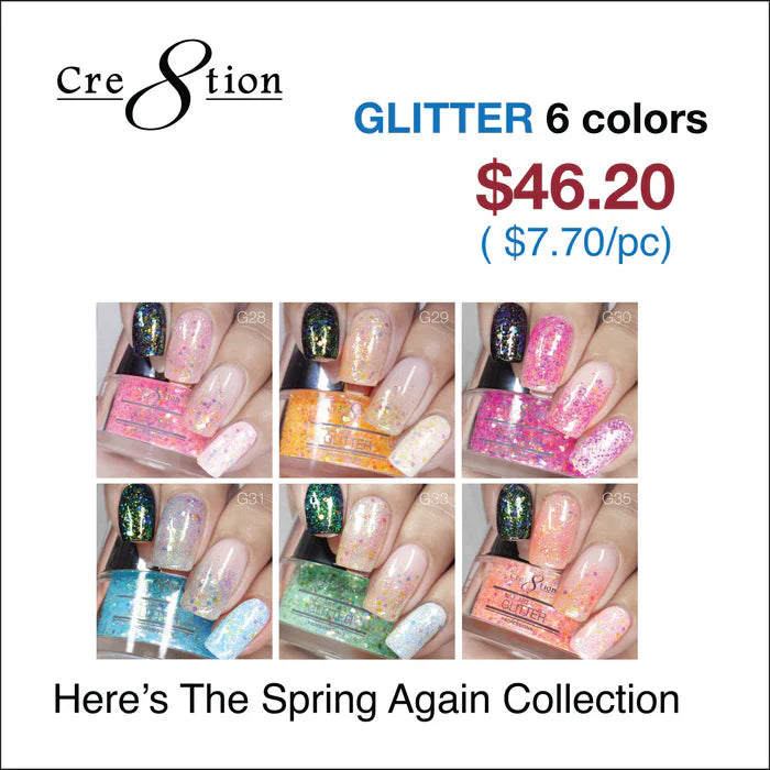 Cre8tion Nail Art Glitter 0.5oz - HERE’S THE SPRING AGAIN Collection (Set of 6)