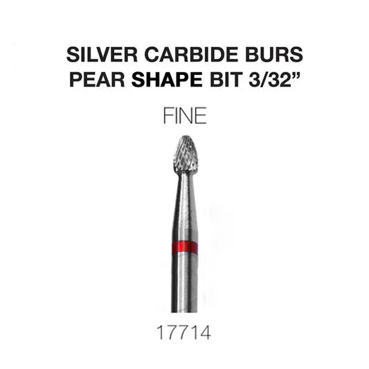 Cre8tion Silver Carbide Burs For Nails - Pear Shape Bit - Fine 3/32'