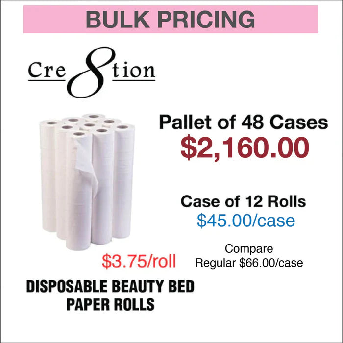 Cre8tion Disposable Beauty Bed Paper Rolls - Pallet of 48, Case of 6 rolls