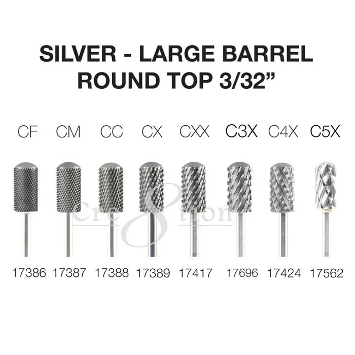 Cre8tion Silver Carbide- Large Barrel-Round Top- 3/32" Set