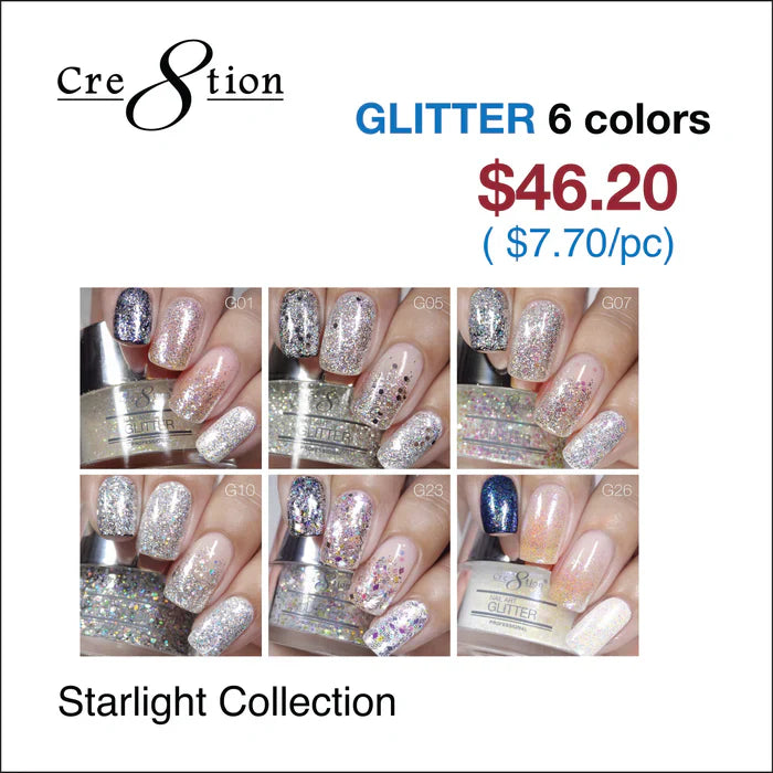 Cre8tion Nail Art Glitter 0.5oz - STARLIGHT Collection (Set of 6)