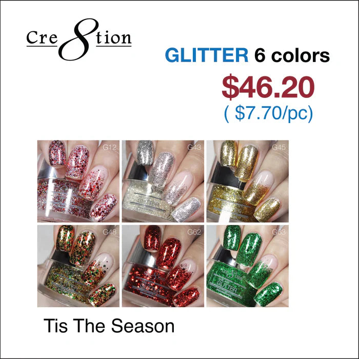 Cre8tion Nail Art Glitter 0.5oz - TIS THE SEASON (Set of 6)