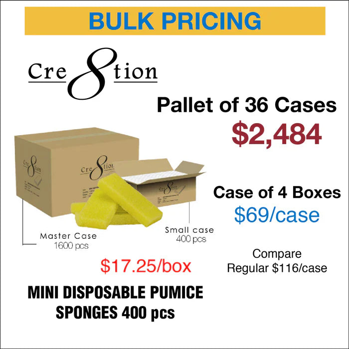 Cre8tion Mini Disposable Pumice Sponges - YELLOW Pallet of 36 case (4 boxes/case)