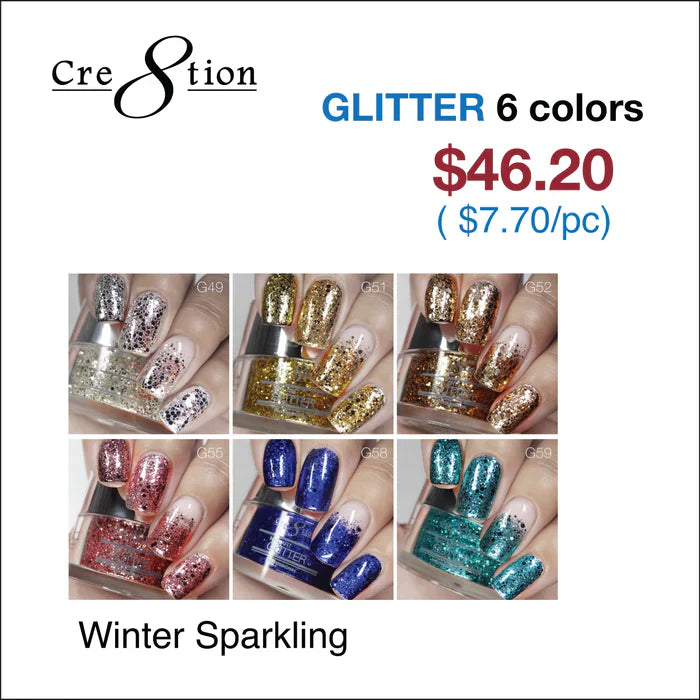 Cre8tion Nail Art Glitter 0.5oz - WINTER SPARKLING (Set of 6)