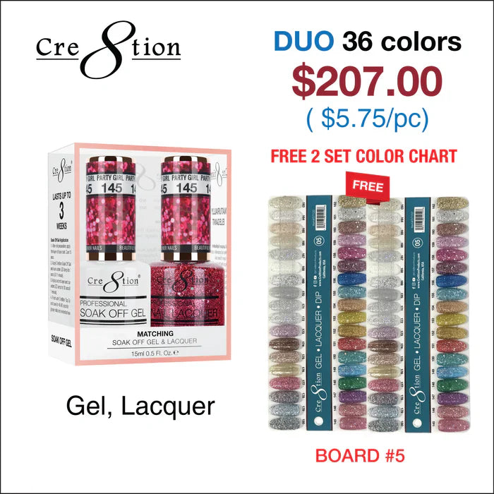 Cre8tion Matching Color - 36 colors Board 5 #145-#180 w/ 2 Color Chart Duo
