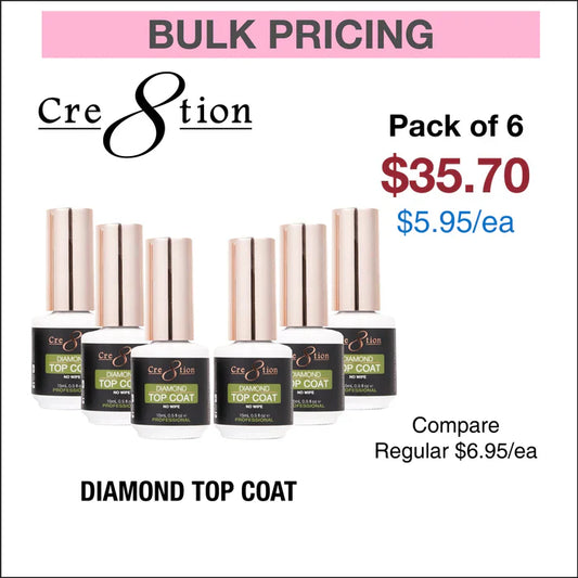 Cre8tion Diamond Soak Off Gel No wipe top coat 0.5oz pack of 6