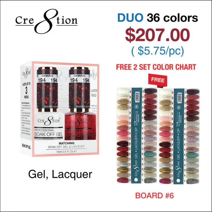 Cre8tion Matching Color - 36 colors Board 6 #181-#216 w/ 2 Color Chart Duo
