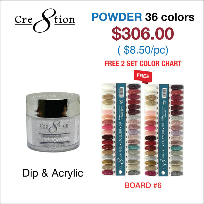 Cre8tion Matching Color - 36 colors Board 6 #181-#216 w/ 2 Color Chart Powder