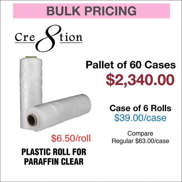 Cre8tion Plastic Roll for paraffin 11" x 19" - Pallet of 60, Case of 6 rolls Clear