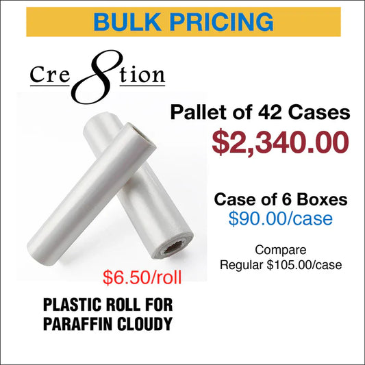 Cre8tion Plastic Roll for paraffin 11" x 19" - Pallet of 60, Case of 6 rolls Cloudy