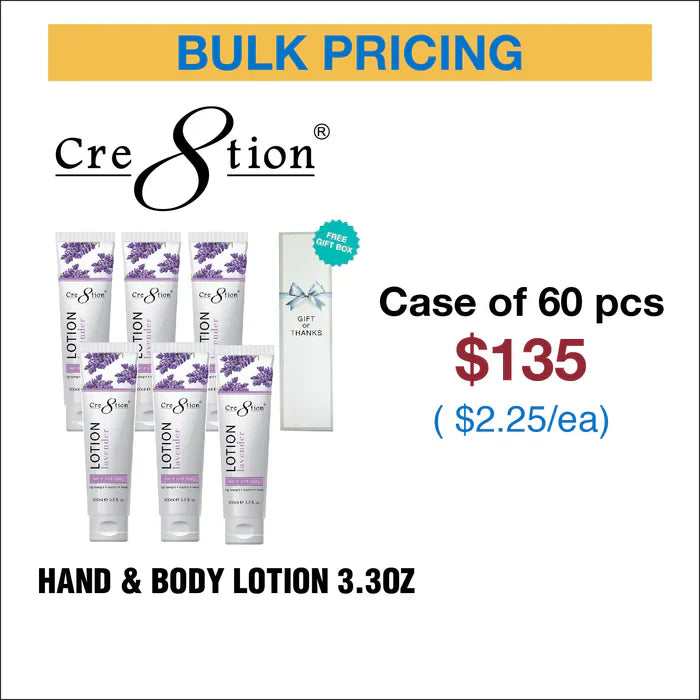 Cre8tion Hand & Body Lotion 100 ml/fl. 3.3oz - Gift box Free Lavender 1 Case of 60pcs