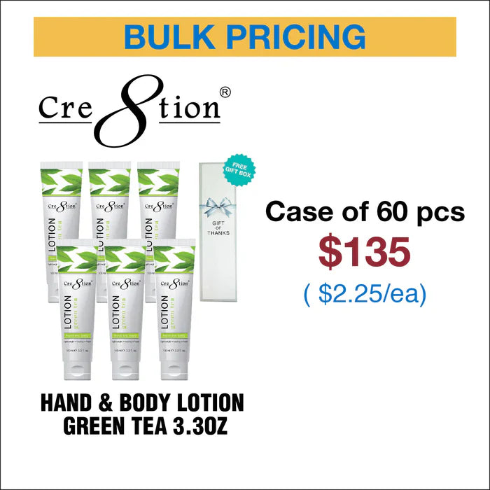 Cre8tion Hand & Body Lotion 100 ml/fl. 3.3oz - Gift box Free Green Tea 1 Case of 60pcs