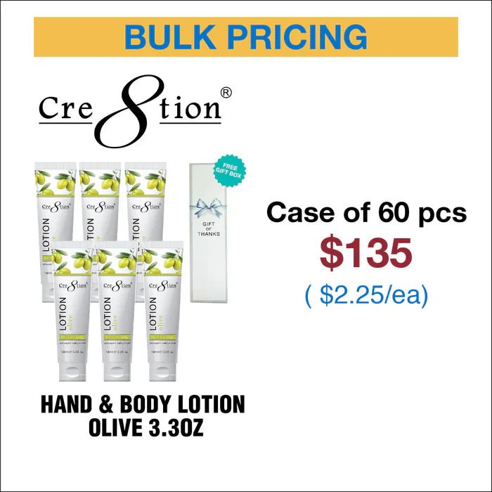 Cre8tion Hand & Body Lotion 100 ml/fl. 3.3oz - Gift box Free Olive 1 Case of 60pcs