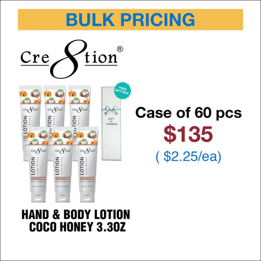 Cre8tion Hand & Body Lotion 100 ml/fl. 3.3oz - Gift box Free Coco Honey 1 Case of 60pcs