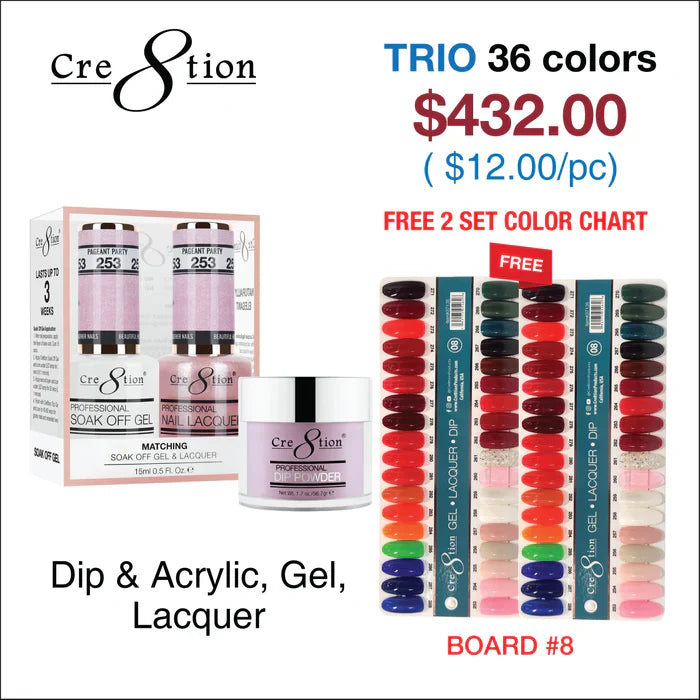 Cre8tion Matching Color - 36 colors Board 8 #253-#288 w/ 2 Color Chart Trio