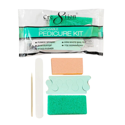 Cre8tion Disposable Kit B Pedicure : 1 Pumice Sponge, 1 Mini White Nail File, 1 Slim Buffer, 1 Wood Pusher and 1 pair of Toe Separators 200 kits/case