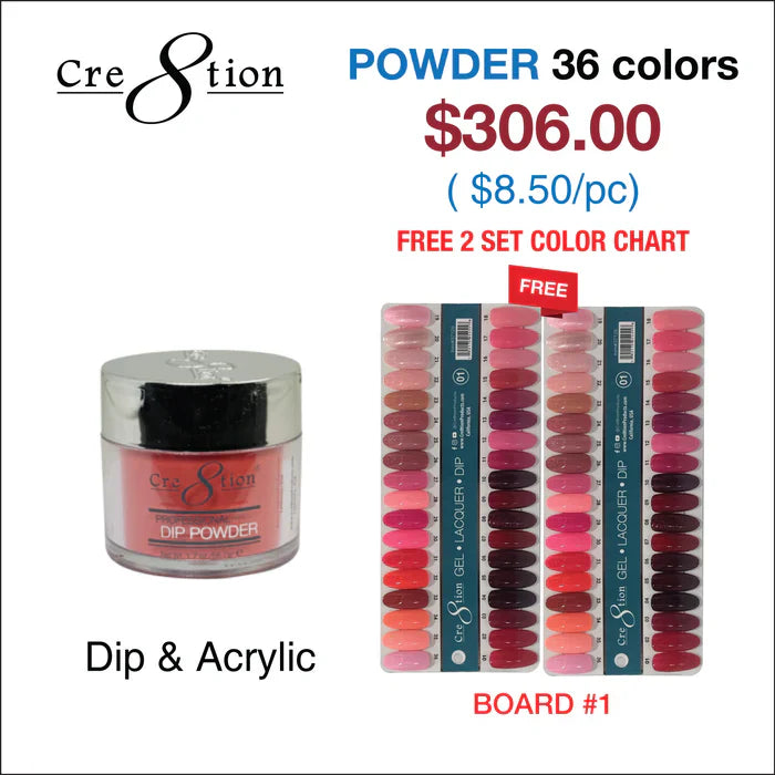 Cre8tion Matching Color - 36 colors Board 1 #01-#36 w/ 2 Color Chart Powder
