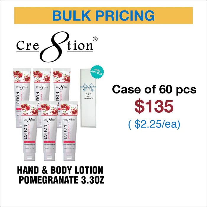 Cre8tion Hand & Body Lotion 100 ml/fl. 3.3oz - Gift box Free Pomegrante 1 Case of 60pcs