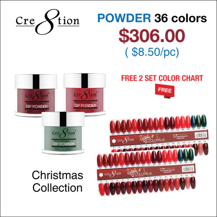 Cre8tion Matching Color - Christmas Collection - 36 colors w/ 2 Color Chart Powder (Free 2 Charts)