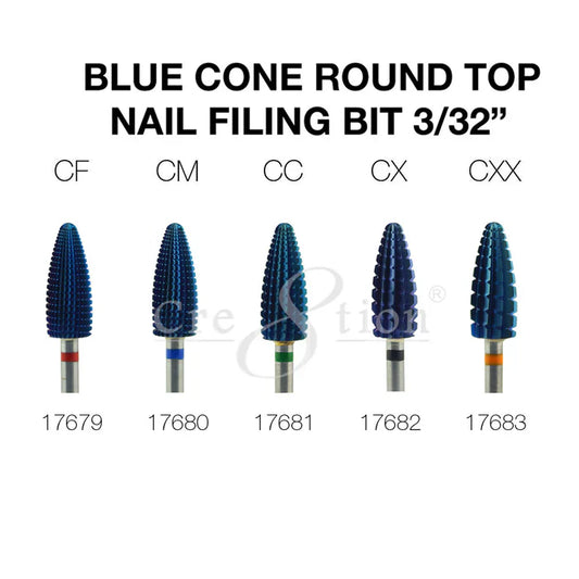 Cre8tion Blue Cone Round Top Nail Filing Bit 3/32" Set